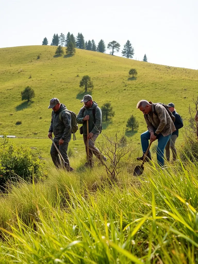 A photograph illustrating GCG members setting up humane traps for pest control, focusing on species that threaten game populations or agricultural lands.